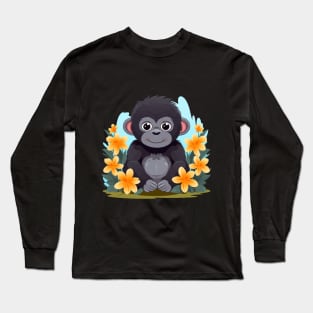 Monkey Surrounded by Flowers Long Sleeve T-Shirt